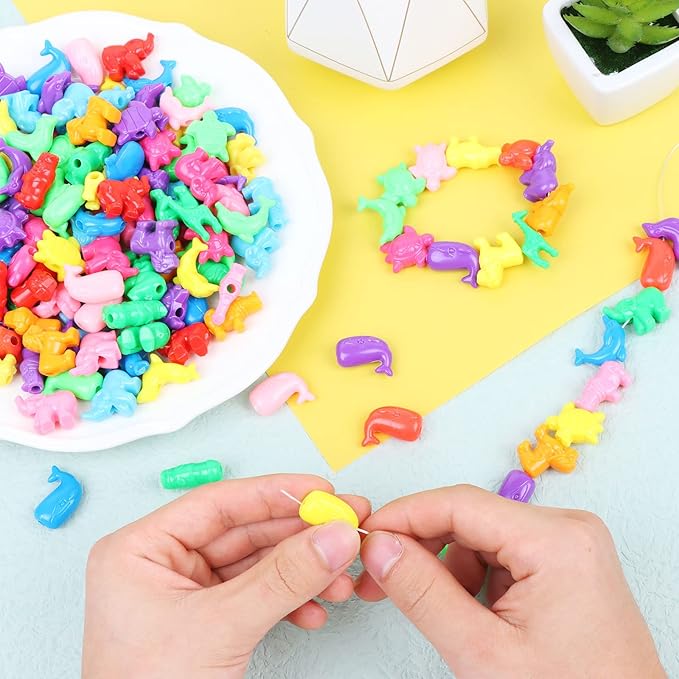 163 Mixed Animal Shaped Colorful Marine and Jungle Animal Spacer Beads - 1 Inch Plastic Craft Beads for Kids Crafts DIY Bracelets Necklaces Keychains Jewelry Making