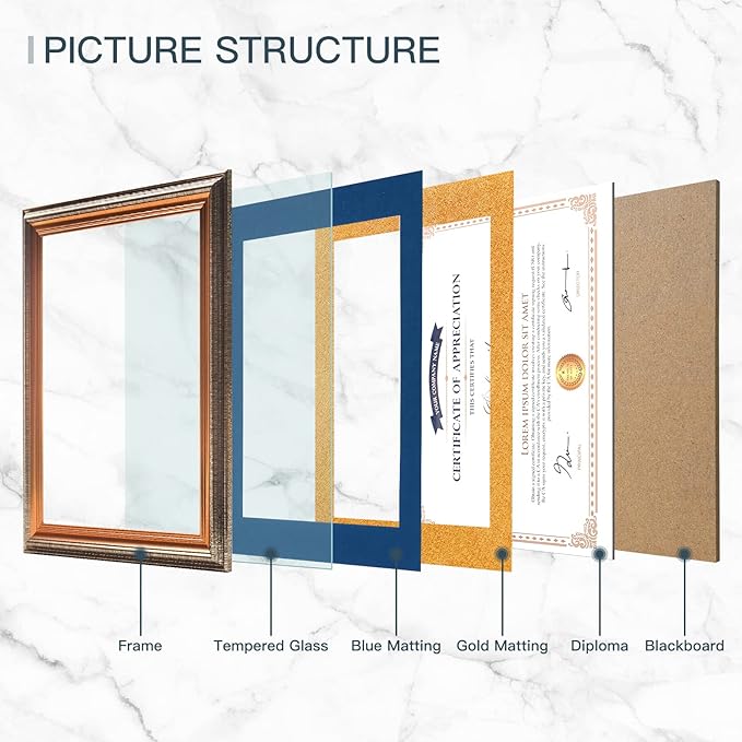 XUANLUO 11x14 Picture Frames Certificate Document Frame with Tempered Glass Wood Grain Color Diploma Frames 8.5x11 with Blue Mat for Wall and Tabletop Brown 1Pack