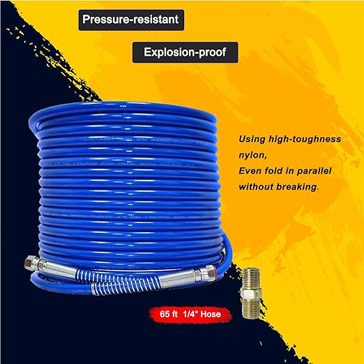 65ft x 1/4" Airless Paint Spray Hose ,Blue Color Sprayer Light Flexible Fiber Tube (20 Meter for 3300PSI Maximum 4300 PSI Sprayer Gun)