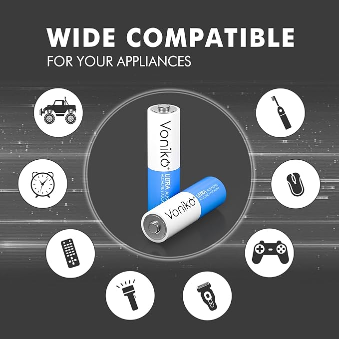 Voniko - Premium Grade AA Batteries - (12 Pack) - Alkaline Double A Battery - Ultra Long-Lasting, Leakproof 1.5v Batteries - 10-Year Shelf Life