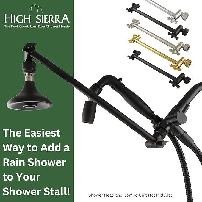 High Sierra Showerheads - Adjustable Shower Arm Extension for Shower Heads - Extra Secure Locking Mechanism - Rotating Nut for Perfect Installation - 9" Shower Extension Arm - Solid Metal - Chrome