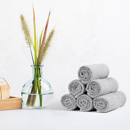 Basics face Towels for bathroom, 100 Cotton Extra Absorbent washcloth, Fast Drying salon towel - 24 Pack Gray (12 x 12 inches)
