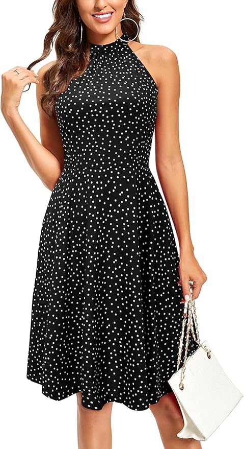 OUGES Women's Halter Neck Floral Summer Casual Sundress