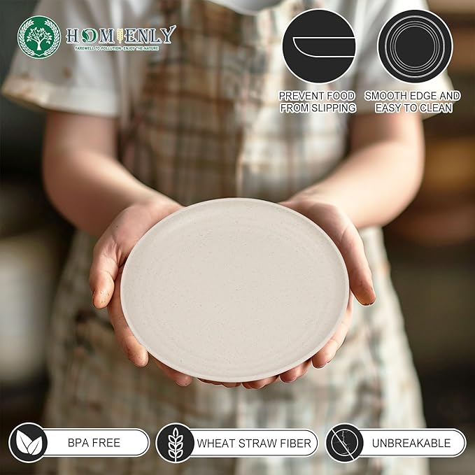 Homienly Plates Set of 8, Wheat Straw Plates, 6Inch Lightweight Unbreakable Dinner Dishes Plates, Mini Dessert Plates, Kids Plates for Snack, Cake - Beige