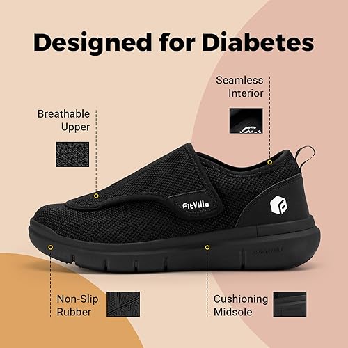 FitVille Diabetic Shoes for Women Extra Wide Width Walking Shoes Slip-On Orthopedic Shoes for Swollen Feet Foot Pain Relief - EasyTop Wings V2