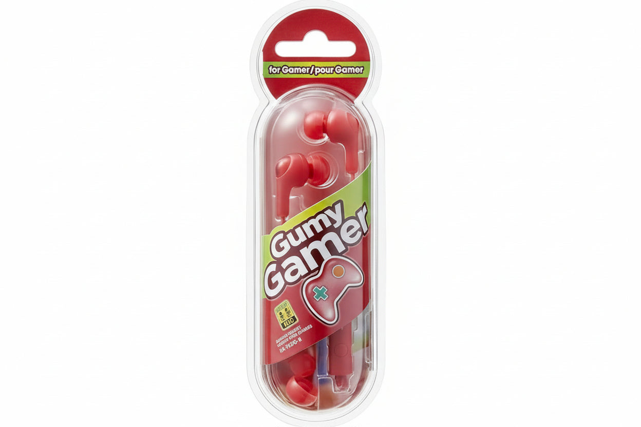 In-Ear Gaming Earbuds with Mic, Remote, and Mute Switch – Red, Comfortable Silicone Fit (S/M/L), Powerful Sound – HAFX7GR