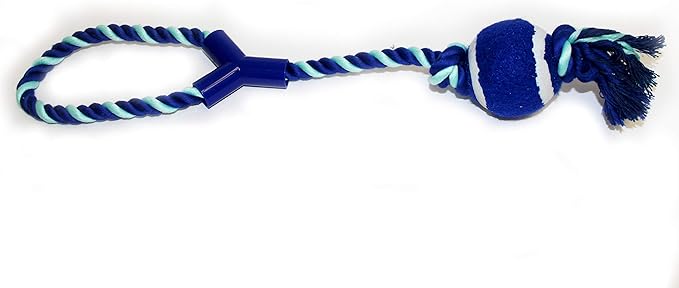 Super Squeaky Tennis Ball On A Rope Dog Toy (Blue)