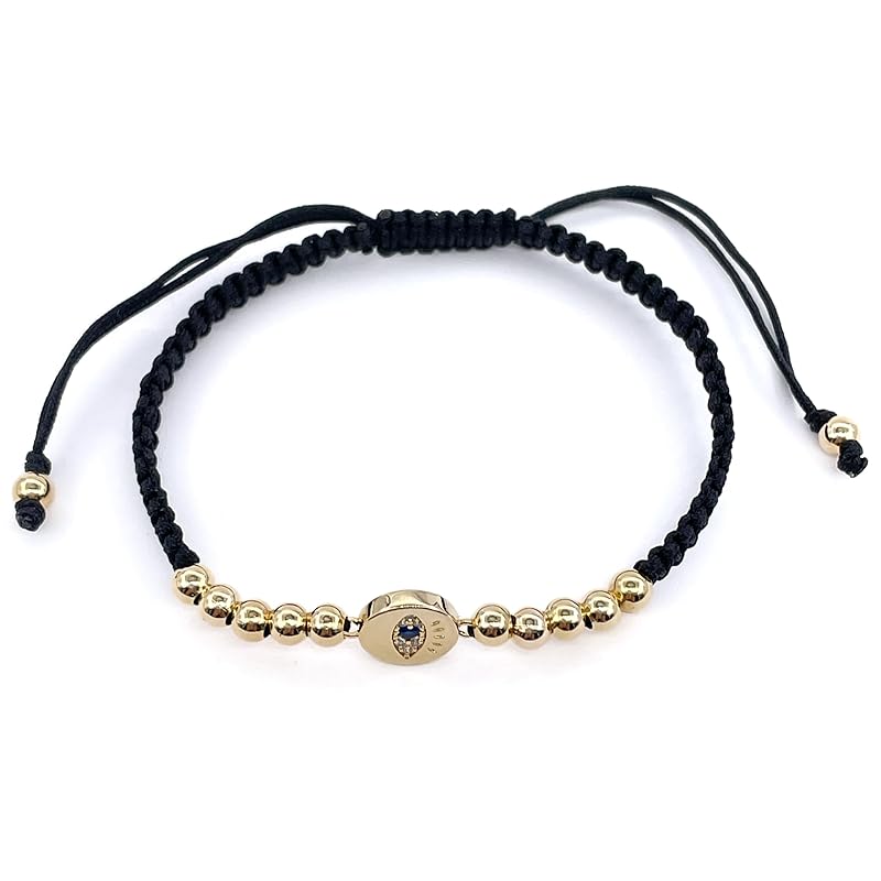 Lucky Evil Eye Charm Hand-Woven Adjustable String Bracelet for Women Protection (Black)