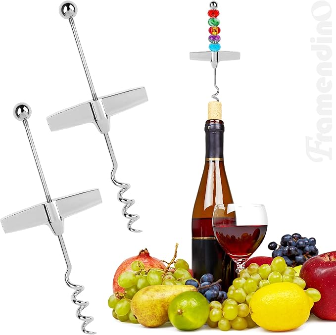 Framendino, 17 Pack Beadable Travel Corkscrew Bottle Opener with Wine Stoppers Set Beaded Stopper Cork Remover for Kitchen Bar Restaurant