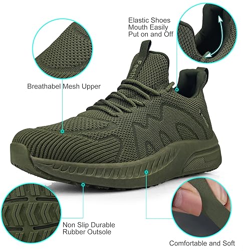 Feethit Mens Non Slip Walking Sneakers Lightweight Breathable Slip on Running Shoes Athletic Gym Tennis Shoes for Men