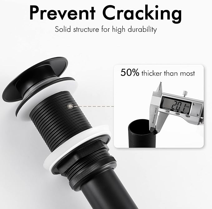 KES Bathroom Sink Drain Without Overflow Vessel Sink Lavatory Vanity Pop Up Drain Stopper Matte Black, All Metal Rustproof Brass and 304 Stainless Steel, S2008D-BK