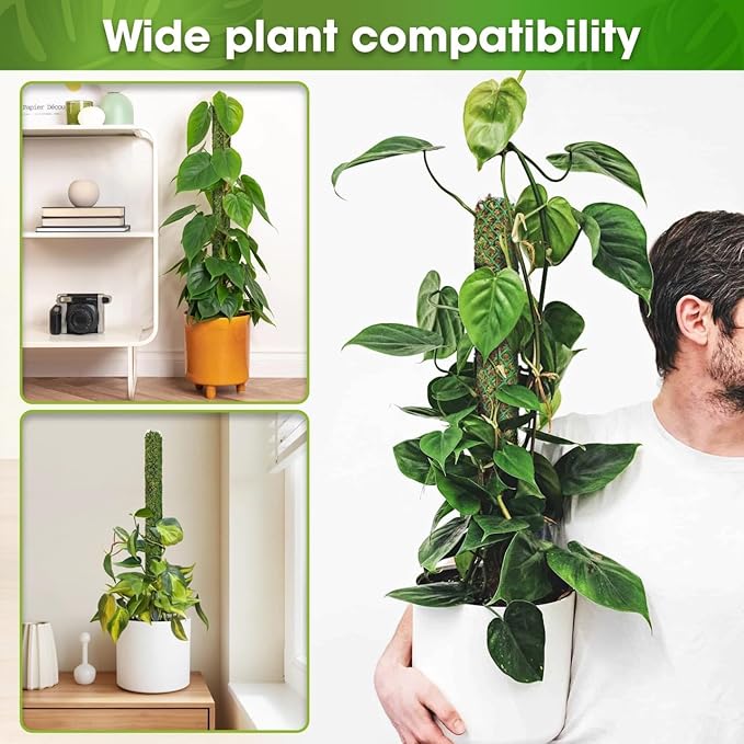 DUSPRO Self-Watering Natural Green Forest Moss Pole, Easy to Use Moss Sticks for Indoor Plants, Climbing Plant Support Stake with Self-Watering Feature, Moss Pole Monstera Plant Support 2pcs 17''