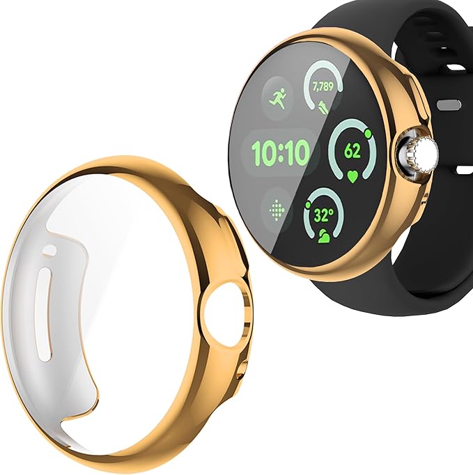 Wugongyan Screen Protector Case Compatible with Google Pixel Watch 3 45mm (2024) Soft TPU Protective Cover (Rose Gold, 45mm)