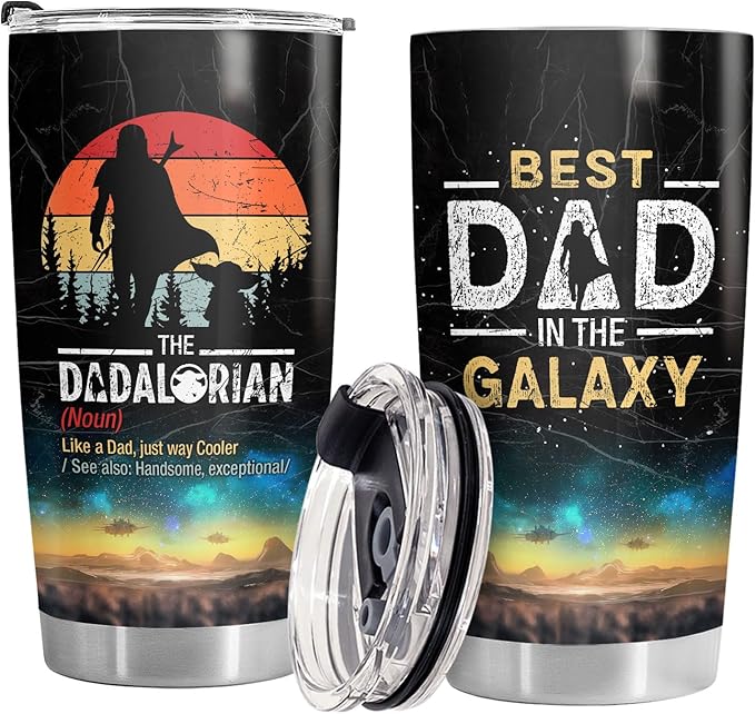 34HD Gifts for Dad, Dadalorian Tumbler with Lid 20 oz Stainless Steel, Father Drinking Cup, Star Dad Merch, Daddy Birthday Gifts from Daughter, Son, Wife
