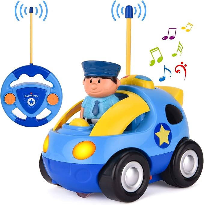 Liberty Imports My First Cartoon RC Remote Control Cars for Toddlers Ages 1-3, Radio Control Toy for Baby, Kids 18 Months (Police Car)