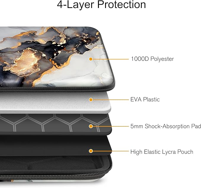FINPAC Hard Laptop Sleeve Case for 13 inch MacBook Air M3 M2 M1 2024, 14 inch MacBook Pro M4M3M2M1 A2918 A2992 A2779 A2442, Waterproof Case for Dell, Surface Laptop, HP, Acer, Cloudy Marble