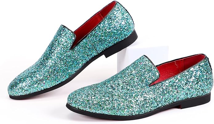 Mens Glitter Loafers Dress Shoes Slip On Tuxedo Suit Shoes Luxury Wedding Sparkly Casual Shoes