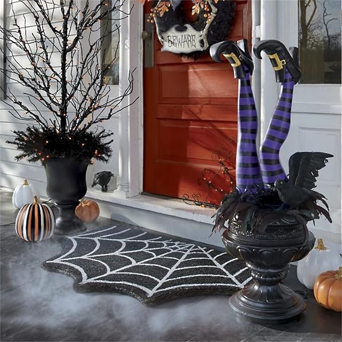Spider Web Indoor Halloween Rug Black Kitchen Rugs Goth Bath Mat Spooky Non Slip Doormats Fall Thanksgiving Rugs for Indoor Outdoor Entrance (Black)
