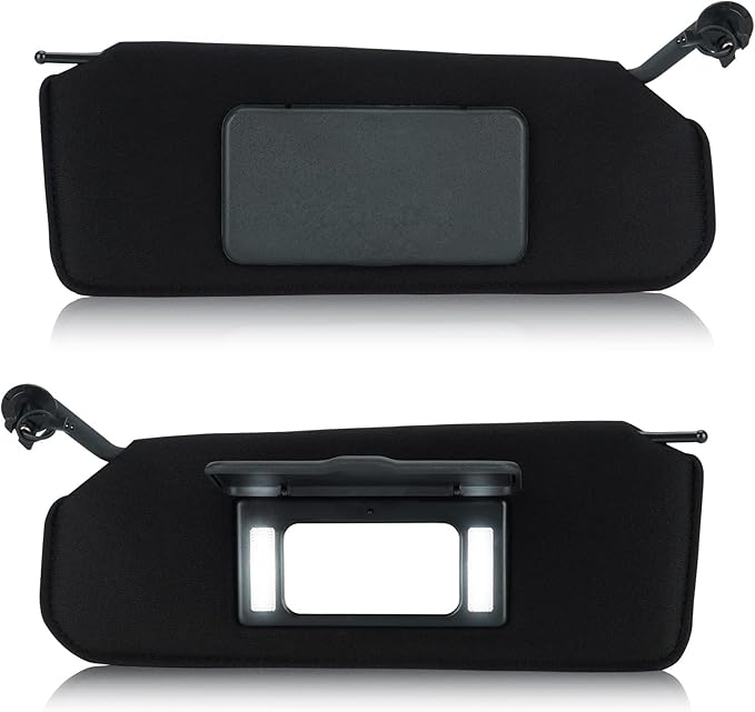 Left Right Sun Visor with Light for 1997-2004 Chevy Corvette C5 5.7L, Driver Passenger Side Black Sunvisor Replacement 10442033 10442034