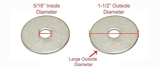516" x 1-12" Stainless Fender Washer, (100 Pack), 18-8 (304) Stainless Steel Flat Washer, 0.344" ID x 1.5" OD x 0.050" Thick, Plain Finish Metal Washer by Bolt Dropper