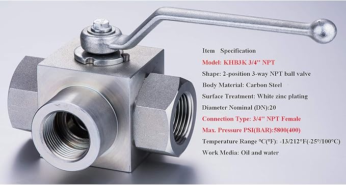 Taixin 3way Hydraulic Ball Valve 34 inch NPT Female Hydraulic Valve 5800PSI KHB3K L-Bore High Pressure Ball Valve