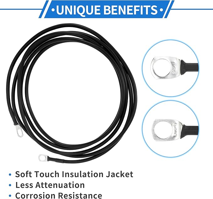 1 Pc Battery Inverter Cable 10 AWG Gauge 8FT 38" Lug 516" Lug Battery Cable Universal for Car Vehicle Boat RV Solar Tinned Copper Black