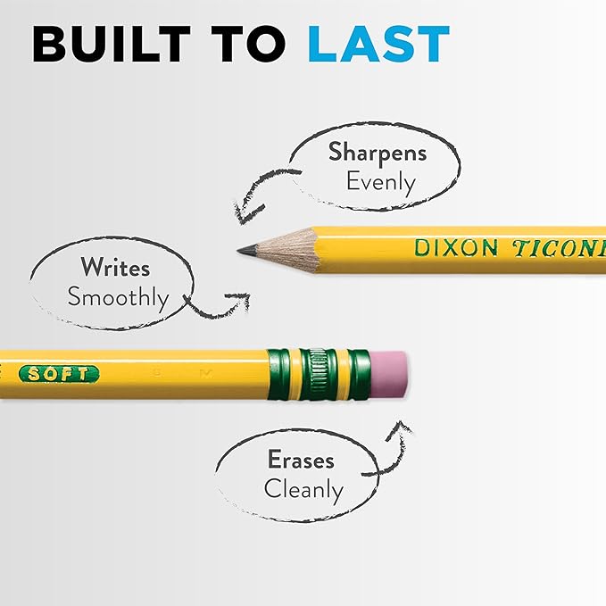 Ticonderoga Wood-Cased Pencils, Unsharpened, 2 HB Soft, Yellow, 12 Count
