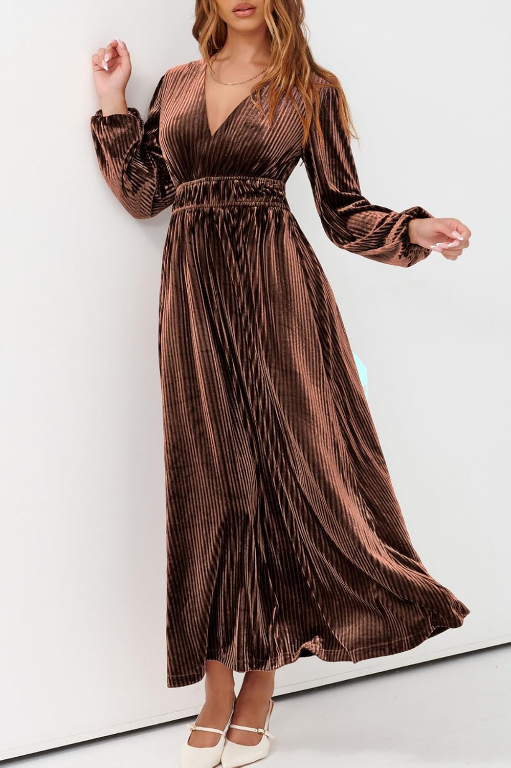 Sissyaki Women's Velvet Long Sleeve Maxi Dress Formal Wedding Guest Cocktail Dress for Fall Winter.