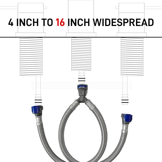Quick Connect Faucet Water Supply Lines, 12 Inch, Widespread Bathroom Sink Faucets Replacement Fast Lock Pipe Hose, V-Shape
