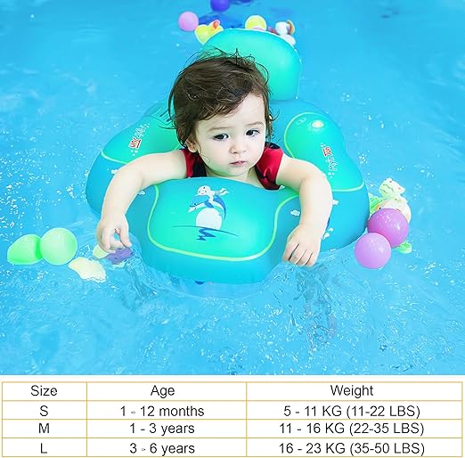 Myir JUN Baby Float, Inflatable Baby Pool Float Toddler Swimming Float Ring Children Waist Swim Baby Swimming Ring Kids Swim Trainer (Blue, S)