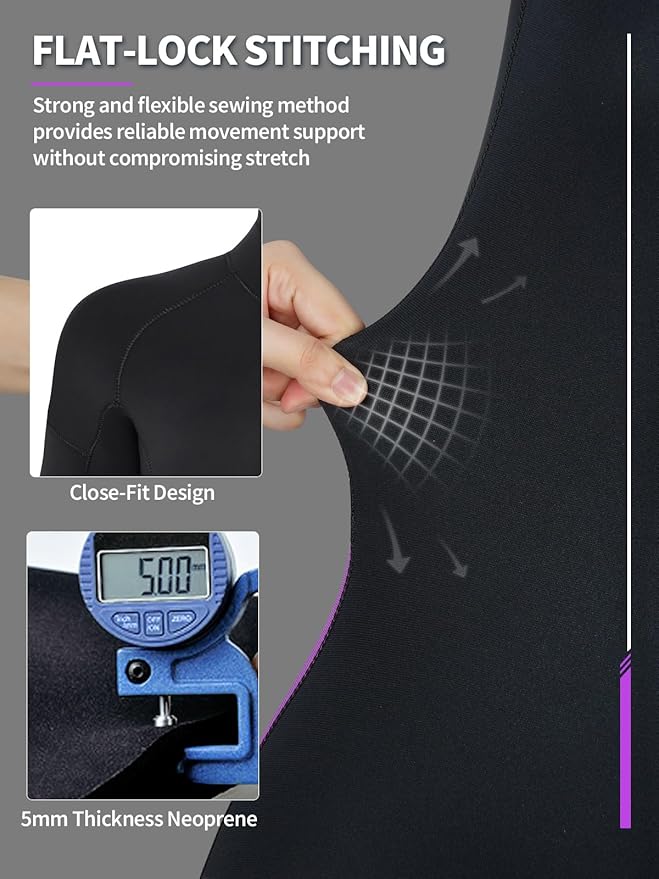 Owntop Wetsuit 5mm Neoprene Diving Suit - Mens Womens Thicken Full Wet Suit, Front Zip Long Sleeve UPF50+ Keep Warm Swimwear for Scuba Surfing Swimming Diving Snorkeling Water Sports