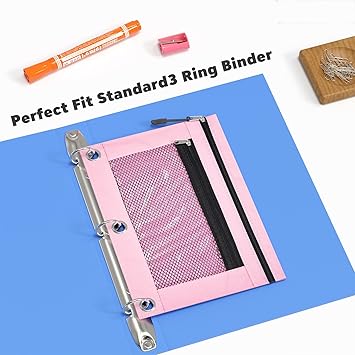 DoDoMagxanadu 3 Ring Pencil Pouch, Binder Pencil Pouch with Zipper and Mesh Window,8pack 8colors