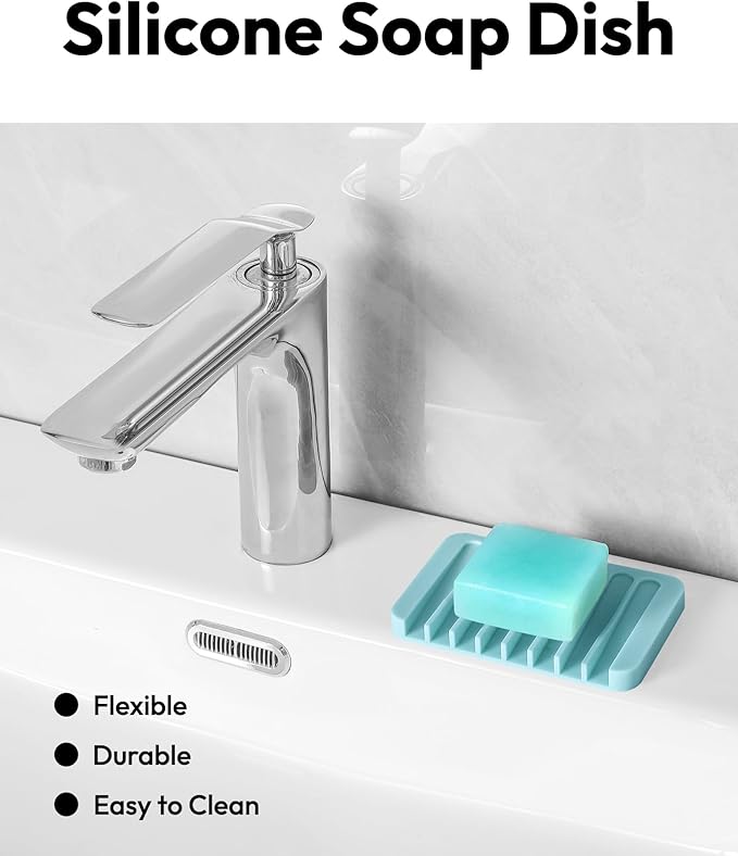 Self Draining Soap Dish for Shower, Silicone Soap Dish for Kitchen Sink, Bathroom Sink (2, Light Blue, S(3.1"4.5"))
