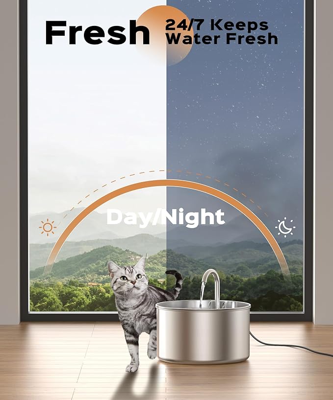 Cat Water Fountain Stainless Steel 8 filters 8 Sponges - Pet Water Fountains Faucet Metal Automatic CatDog Waterer Bowls Pets Watering Running Bottle Water Dispenser for Drinking Ultra Quiet Pump