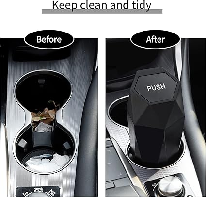 JUSTTOP Car Trash Can with Lid, Diamond Design Small Automatic Portable Trash Can, Easy to Clean, Used in Car Home Office (Black)