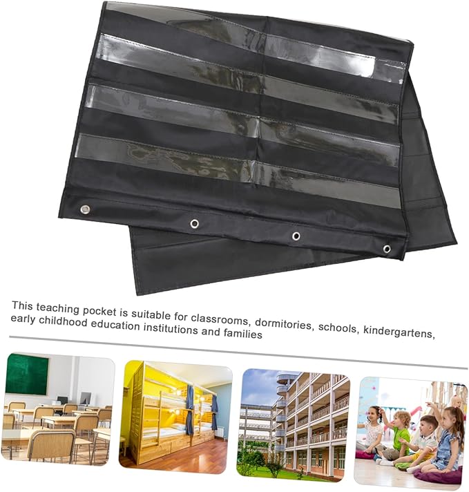 1pc Teaching Hanging Bag Hanging File Organizer Monitor Stationery Door Storage Organizer Pouches Mini Classroom Cell Phone Holder Service Training Foldable Charts Black Polyester