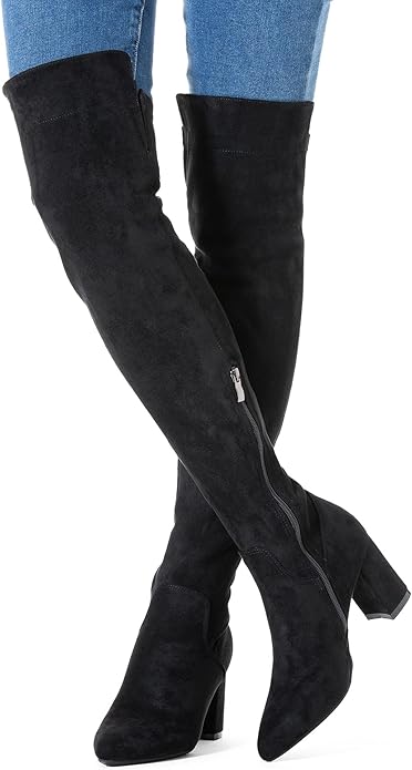 N.N.G Women Over the Knee Boots Thigh High Suede Black Block Low 2 Inch Heel Chunky Above Knee Winter Pointed toe