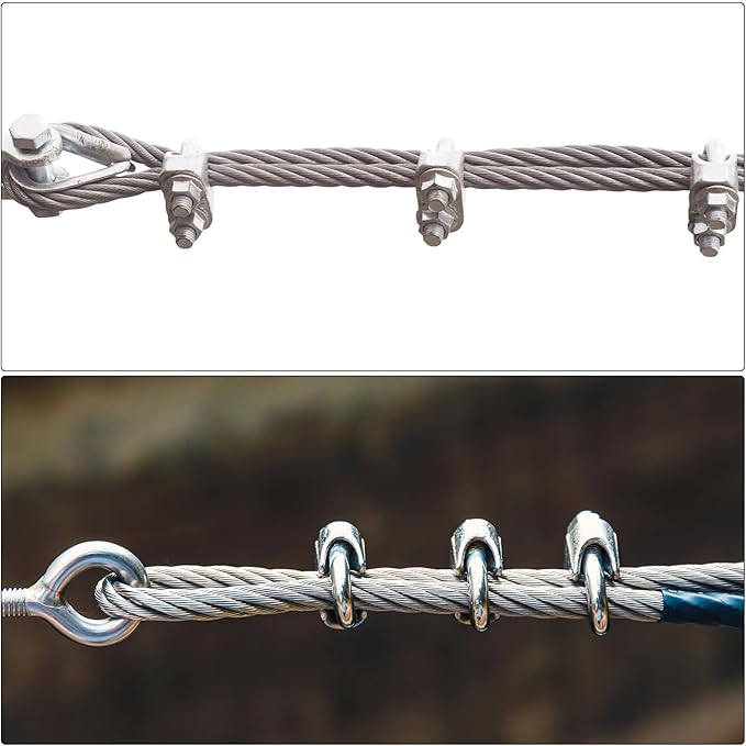 PATIKIL 14" 6mm Wire Rope Cable Clip Clamp, 6Pcs M6 304 Stainless Steel U Bolt Saddle Fastener for Rigging Railing, Silver Tone