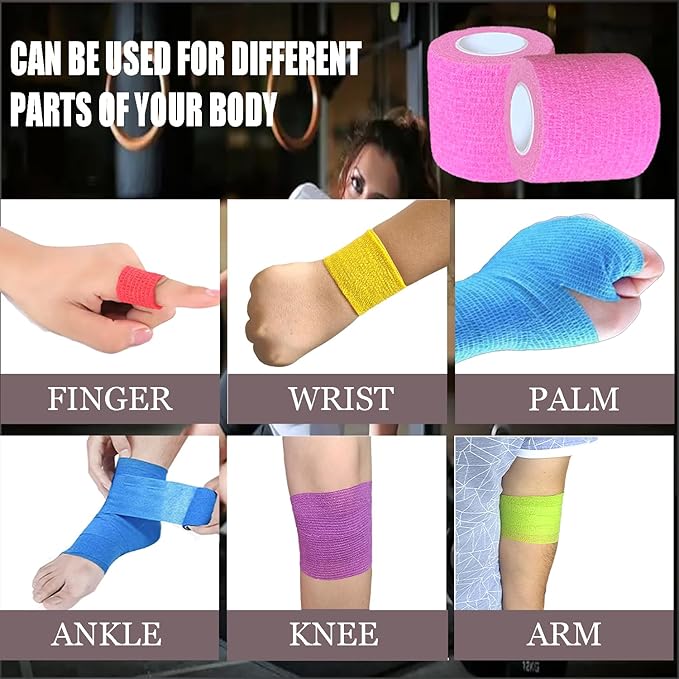 3 Pack 2 Inches Self Adhesive Bandage Wrap Vet Wrap for Pets, Stretch Self Adherent Tape Cohesive Wrap for Athletic, Sports, Wrist and Ankle(Pink)