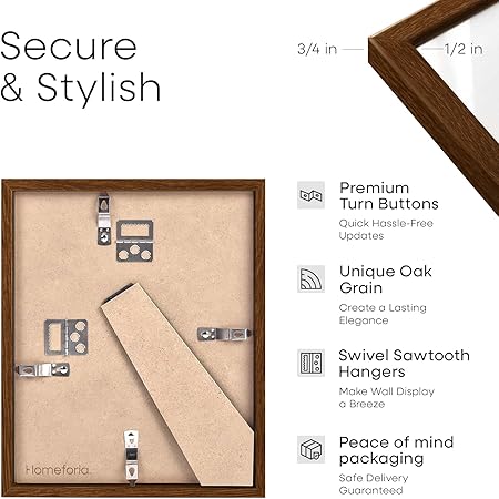 Homeforia 4x6 Brown Picture Frame Wood, High End 4x6 Dark Wooden Frames for Wall or Tabletop, Photo Frames 4 x 6 Brown with Mat 3x5, Tempered Glass, Wall Kit, Set of 1