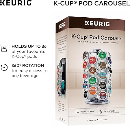 Keurig Storage Carousel, Coffee Pod Storage, Holds up to 36 Keurig K-Cup Pods, Silver
