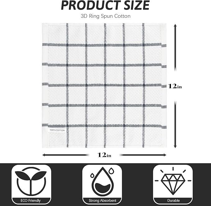 Nialnant Cotton Terry Dish Cloths,Super Soft Dish Towels for Kitchen,Absorbent Dish Rags for Cleaning,12x12 Inches,Black