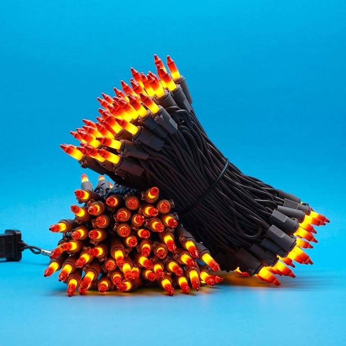 200 Count Orange Christmas Lights, Pack of 2 Strands 100 Count 33 ft Brown Wire UL Listed Halloween String Light (Orange)