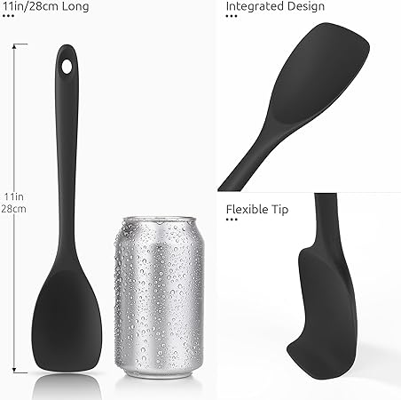 600oF Heat Resistat Spatula Spoon: U-Taste Flexible Silicone Cooking Scoop Spoonula, Serving Mixing Scraping Food in Non-Stick Pan Cookware, Seamless Multifunctional Kitchen Utensil (Black)