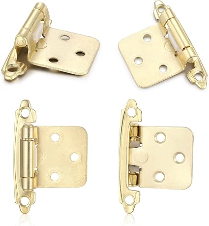 4 Pack (2 Pair) Gold (Brass) Self Closing Cabinet Hinges for Kitchen Cabinet Door, 12" Overlay (Variable) Semi Concealed Kitchen Cabinet Hinges