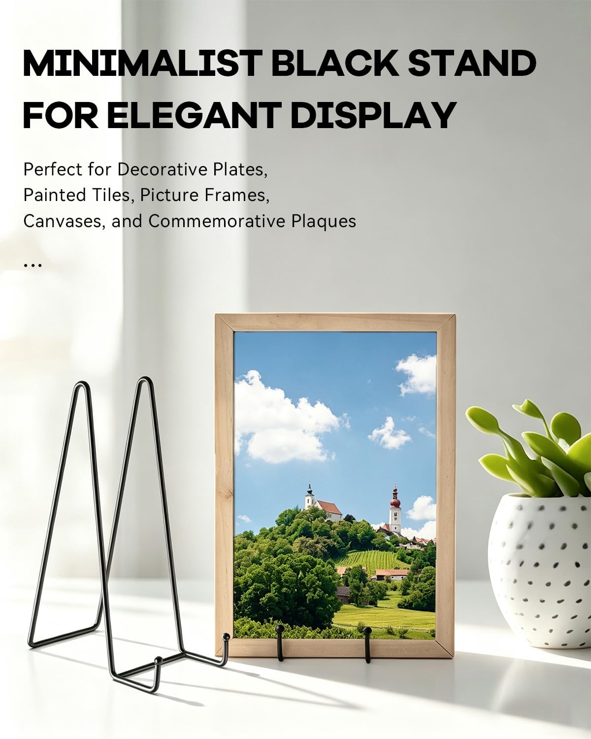HONGYUTAI 1Pack 4.5 Inch Plate Stands for Display Picture Stand - 4.5 Inch Vinyl Table Top Display, Metal Frame Holders Decorative Plate for Book , Picture, Photo and Platter, Tabletop Art, Black