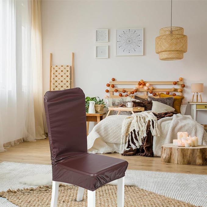 Stretchy Pu Leather Chair Cover and Easy to Clean Dining Chair Slipcover for Home Hotel Use Removable Elastic Design for Comfort and Protection Against Stains and Scratches