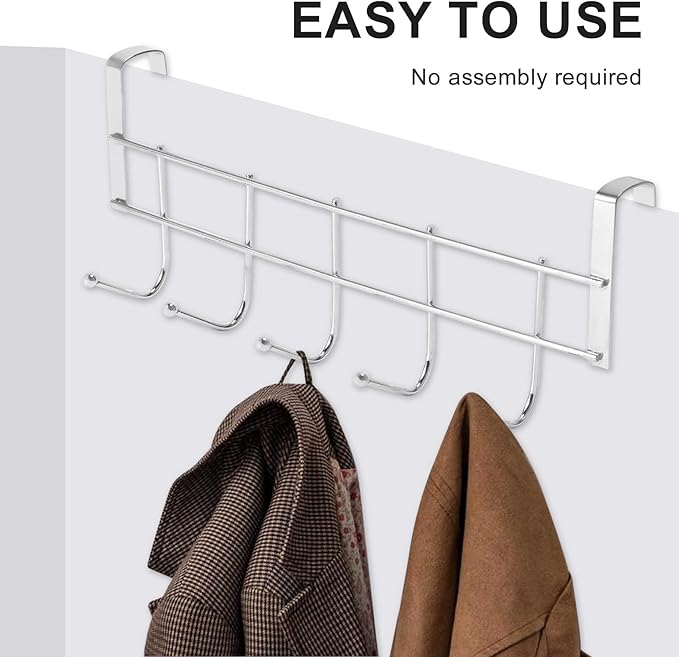 Over The Door 5 Hooks Home Bathroom Organizer Rack Clothes Coat Hat Towel Hanger Stainless Steel Good Load-Bearing