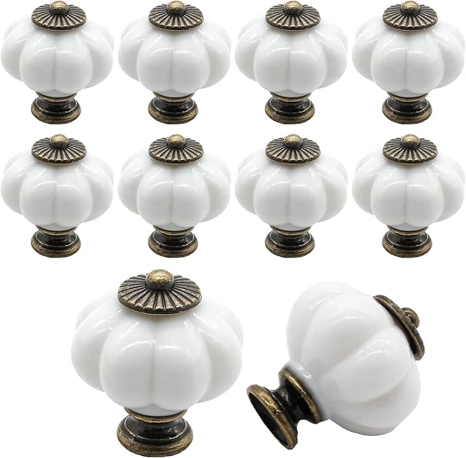 Waziaqoc 10PCS White Pumpkin Knobs, Acrylic Cabinet knobs Antique Decorative Knobs Drawer Handle Pulls with Screws for Wardrobe Cupboard Closet Dresser Kitchen Cabinet