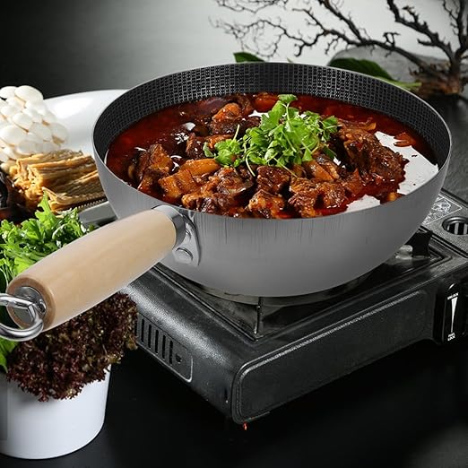 Luxshiny Stainless Steel Frying Pan Honeycomb Skillet Wok Pan 15 Inch Metal Saucepan Cooking Pot Nonstick Kitchen Cookware